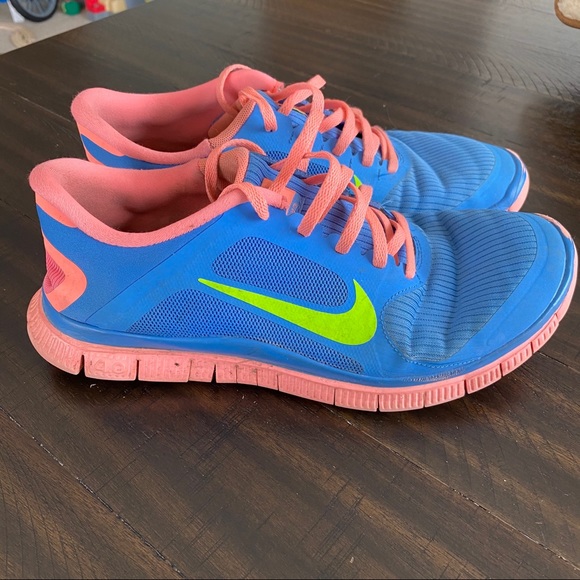 NIKE FREE 4.0 V3 Blue and Salmon Running Shoes Size 10 - Picture 2 of 11